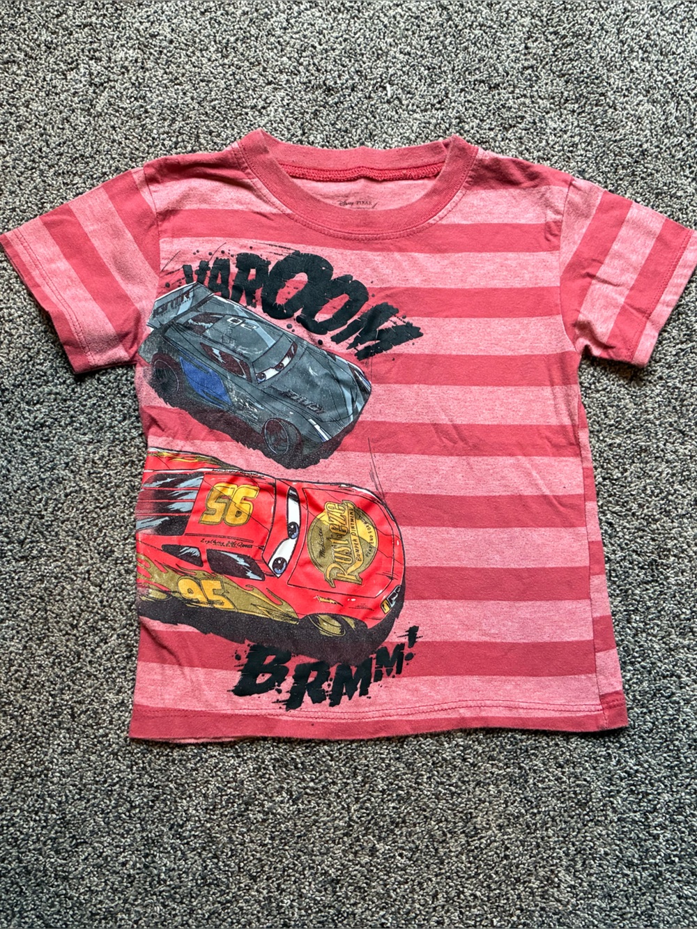 Disney Toddler Boy Cars Lightning McQueen Striped Short Sleeve Tee, Size 4T